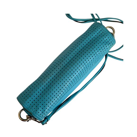 Coach Perforated Vibrant Turquoise Blue Leather Flap Crossbody Shoulder Bag - Picture 7 of 15